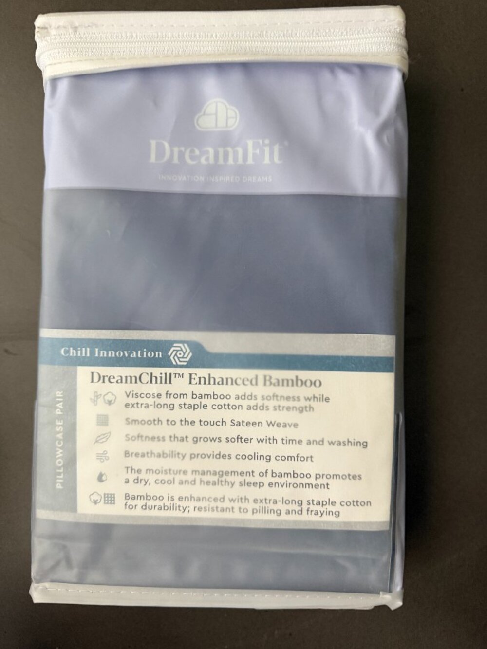 New $59.97 DreamFit Enhanced Bamboo Pillowcase Set of 2, Blue - Standard - Picture 3 of 4